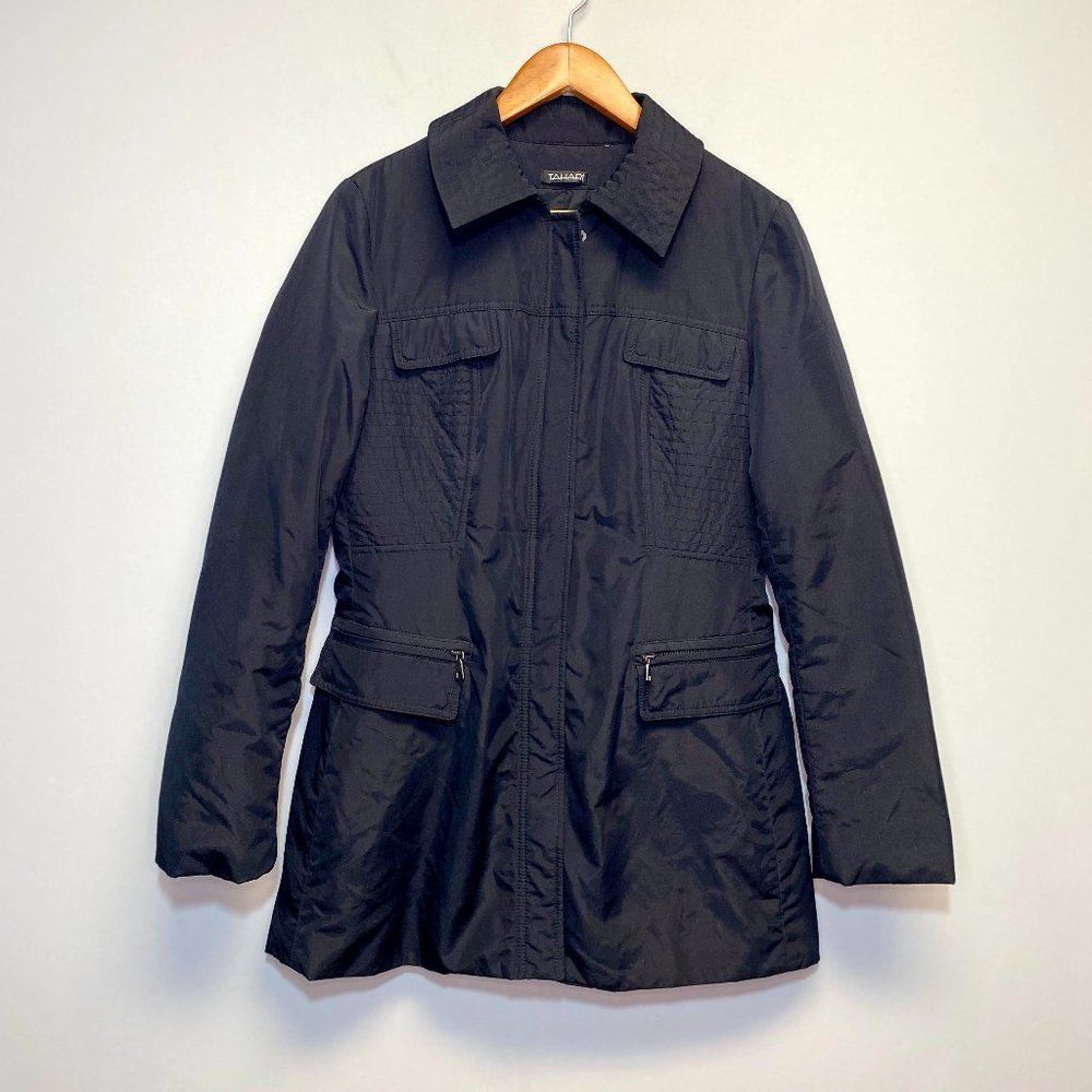Tahari | Black Long Lightweight Quilted Jacket